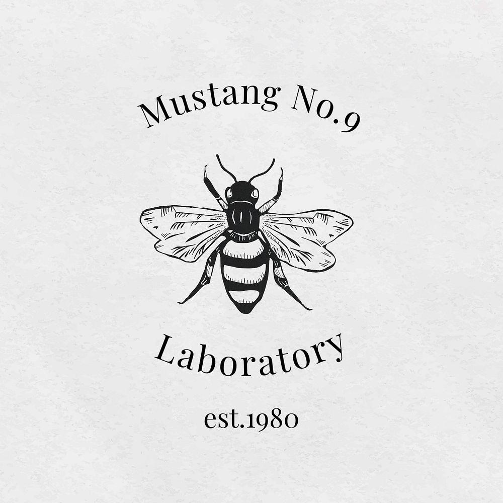 Vintage bee  logo template, editable linocut design for small business