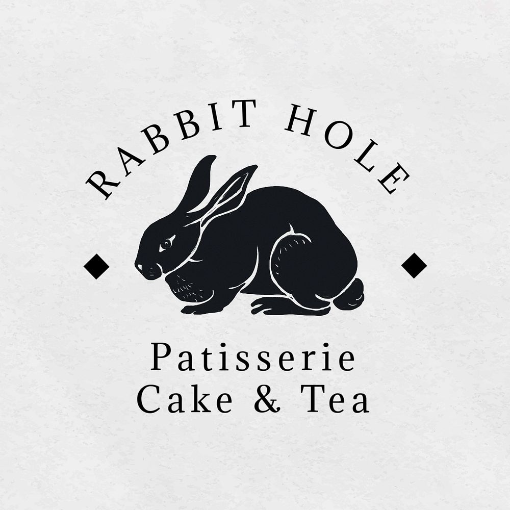 Vintage rabbit  logo template, editable linocut design for small business