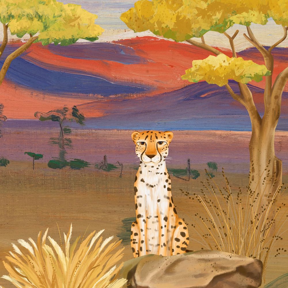 Wild cheetah background, cute animal nature illustration