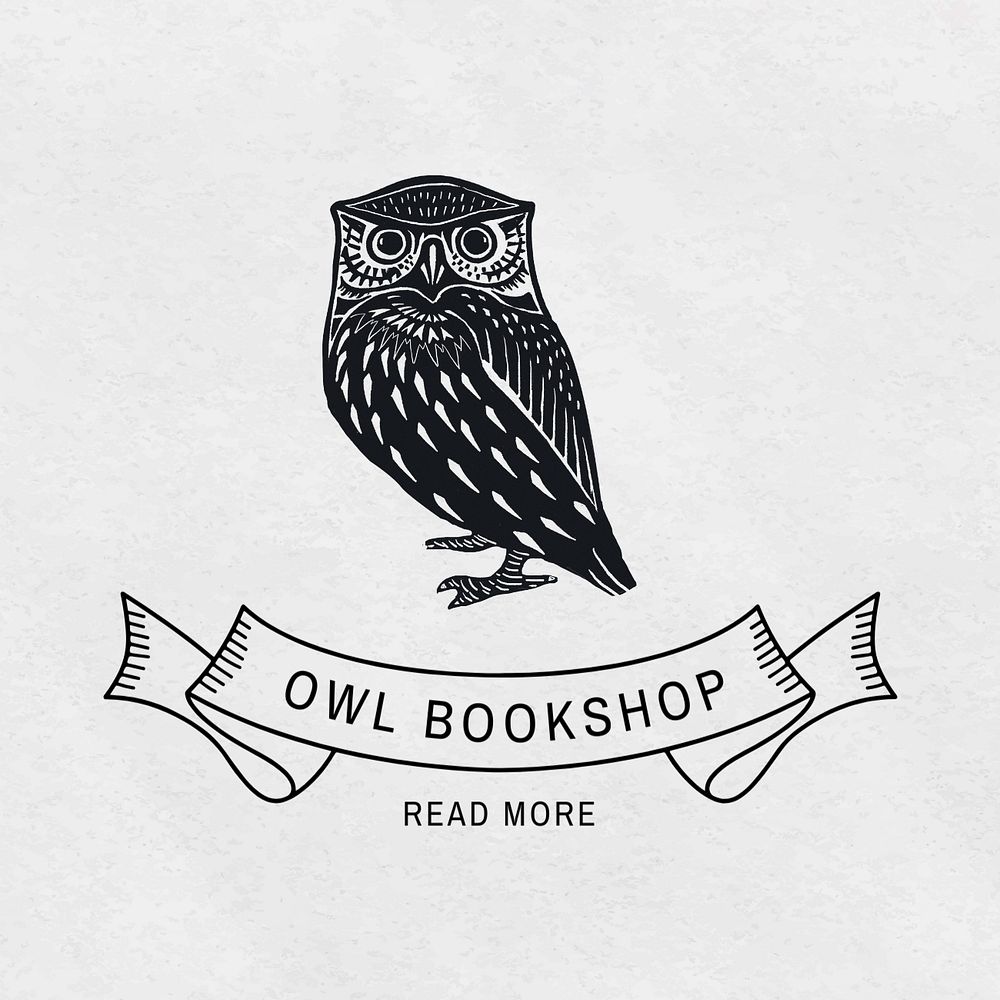 Vintage owl  logo template, editable linocut design for small business