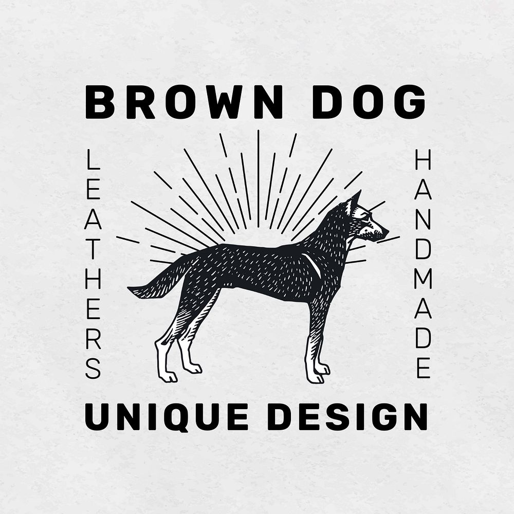 Vintage dog logo template, editable linocut design for small business