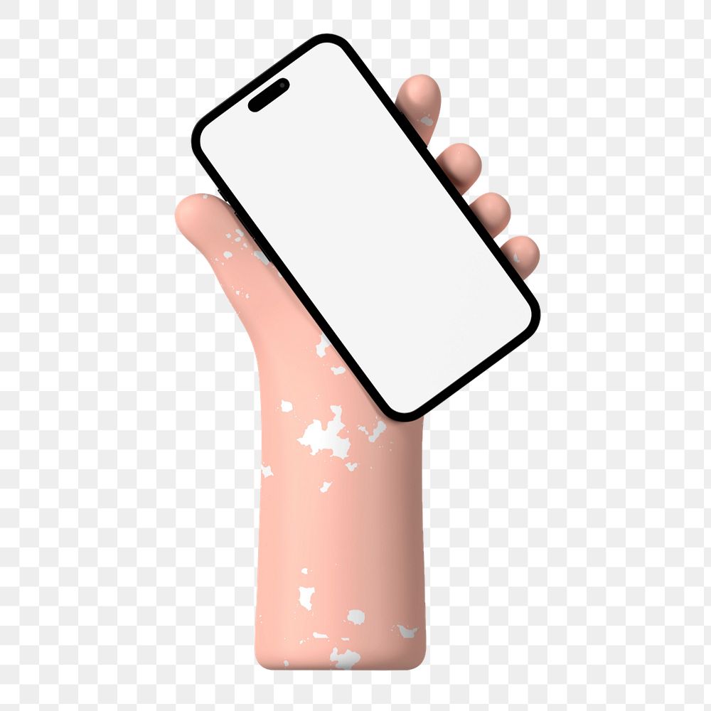 Smartphone screen editable mockup element, 3D hand illustration