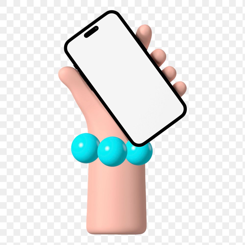 Smartphone screen editable mockup element, 3D hand illustration