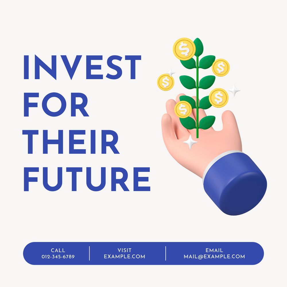 Future investment Instagram post template, 3D editable design