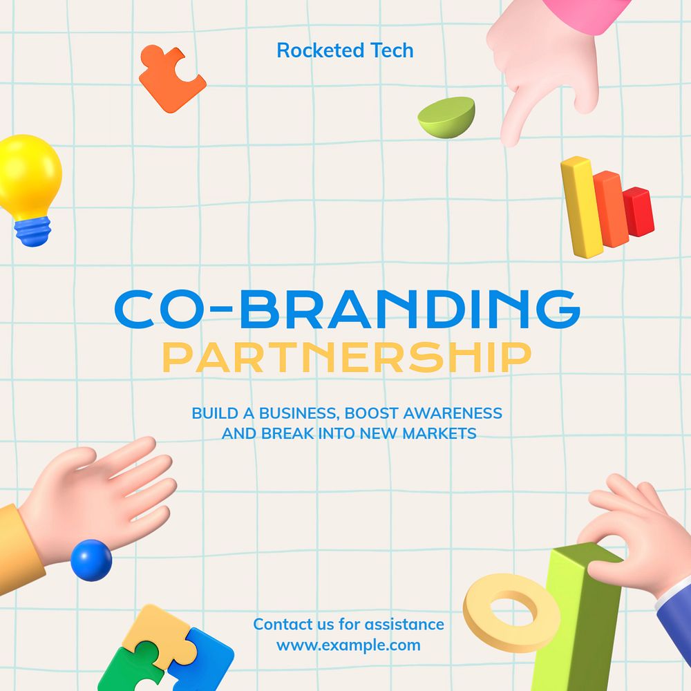 Co-branding partnership Instagram post template, 3D editable design