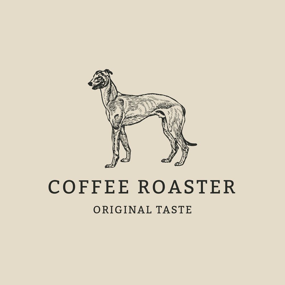 Coffee shop logo template, dog illustration