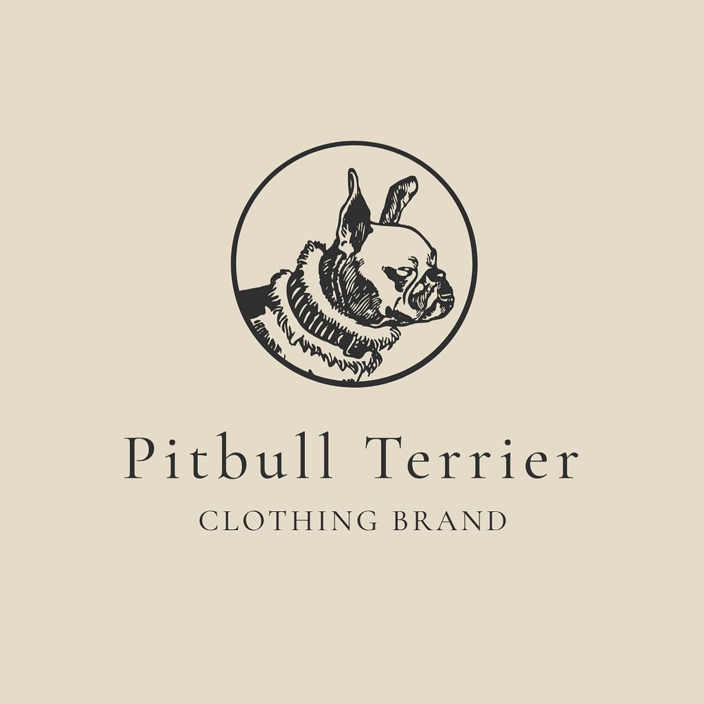 Clothing business logo template, pitbull terrier dog illustration