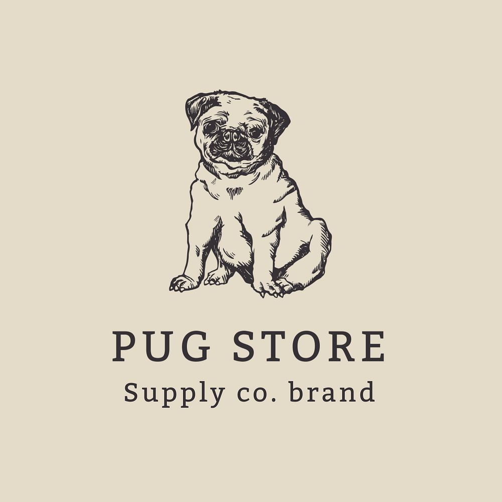 Vintage business logo template, pug dog illustration