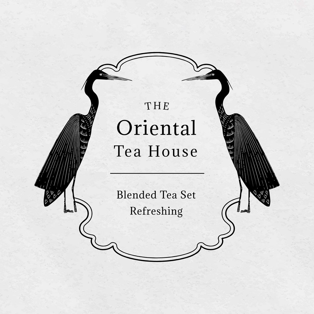 Vintage tea house logo template, editable linocut design for small business