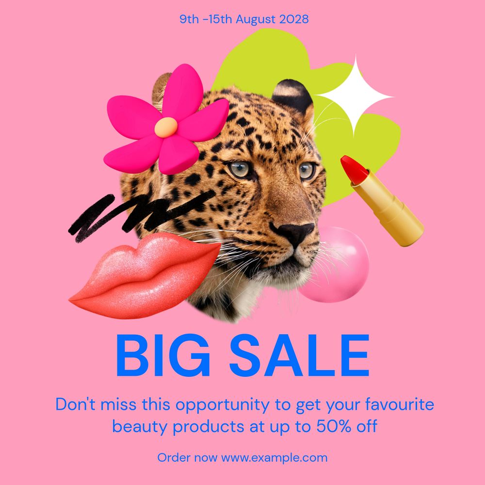 Cosmetics big sale Instagram ad template, editable social media post design