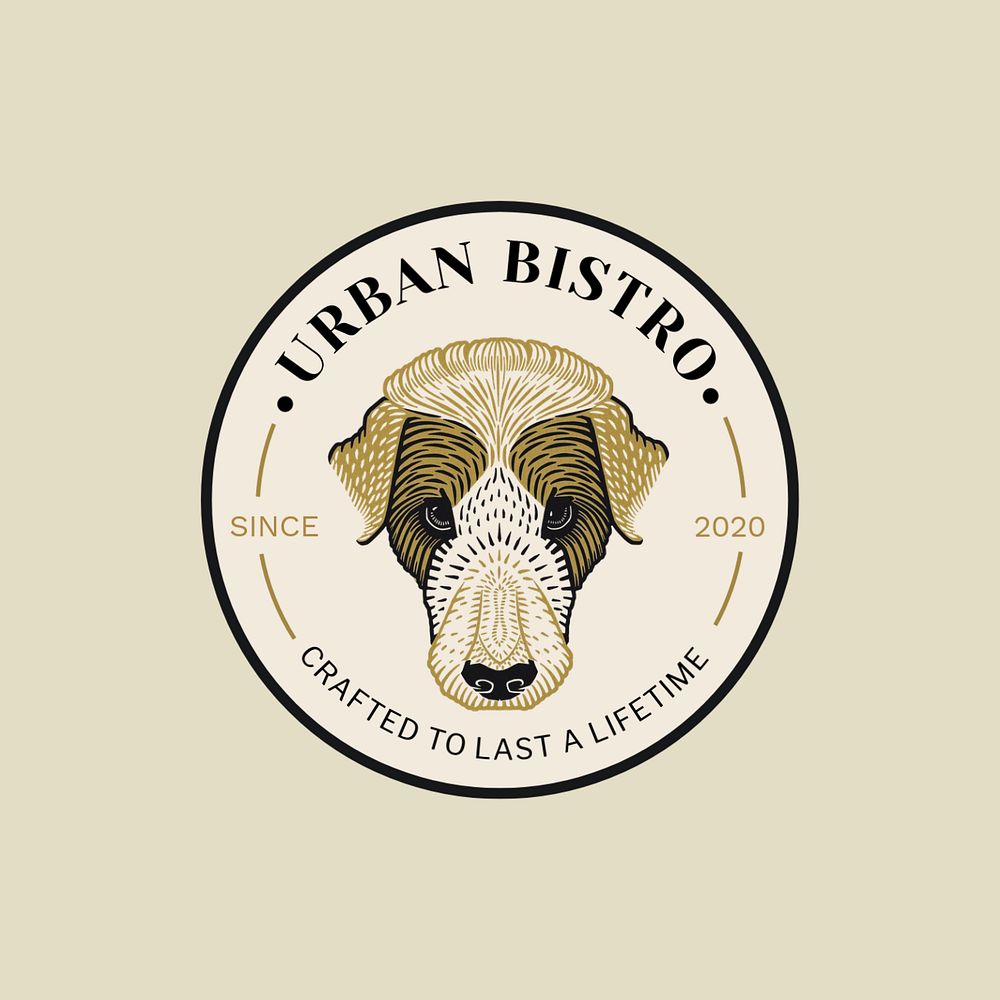 Retro dog logo template, editable linocut design for small business