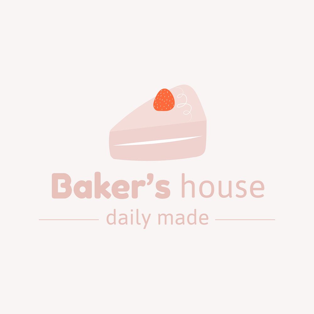 Strawberry cake logo template, editable bakery brand design