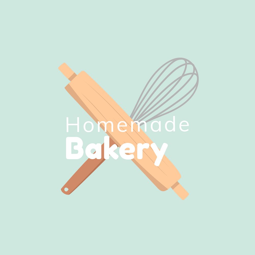 Bakery business logo template, editable whisk & rolling pin illustration