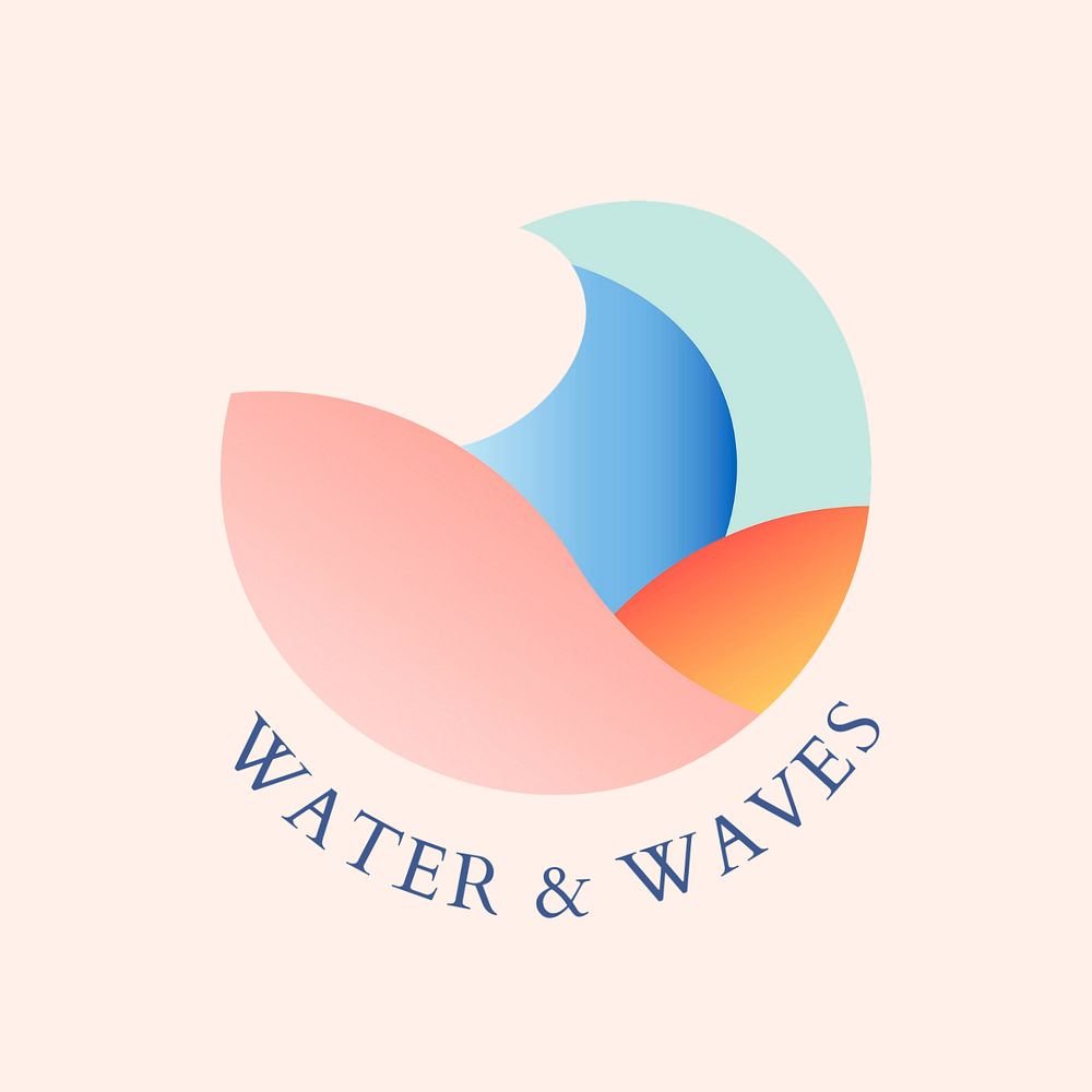 Sea wave logo template, pastel editable design