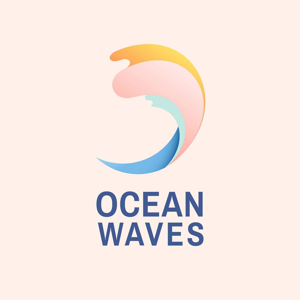 Ocean wave logo template, pastel editable design