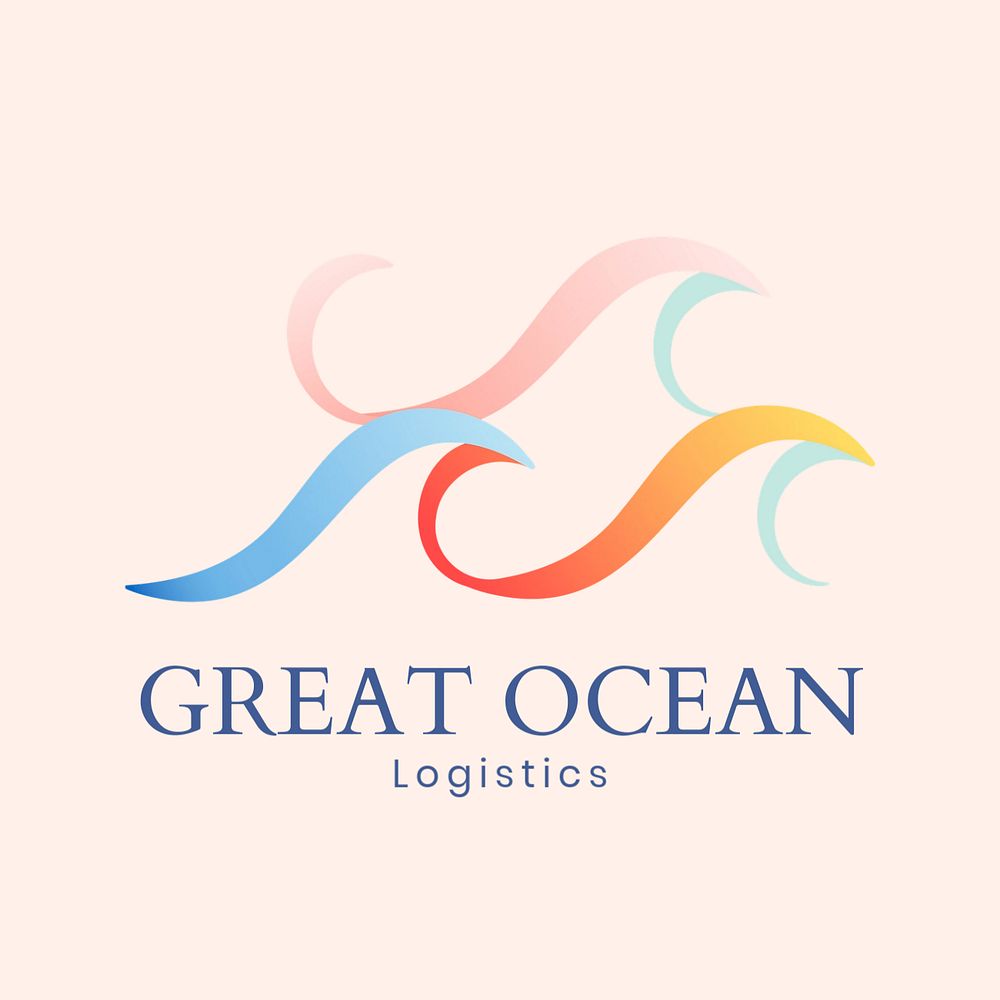 Ocean wave logo template, colorful editable design