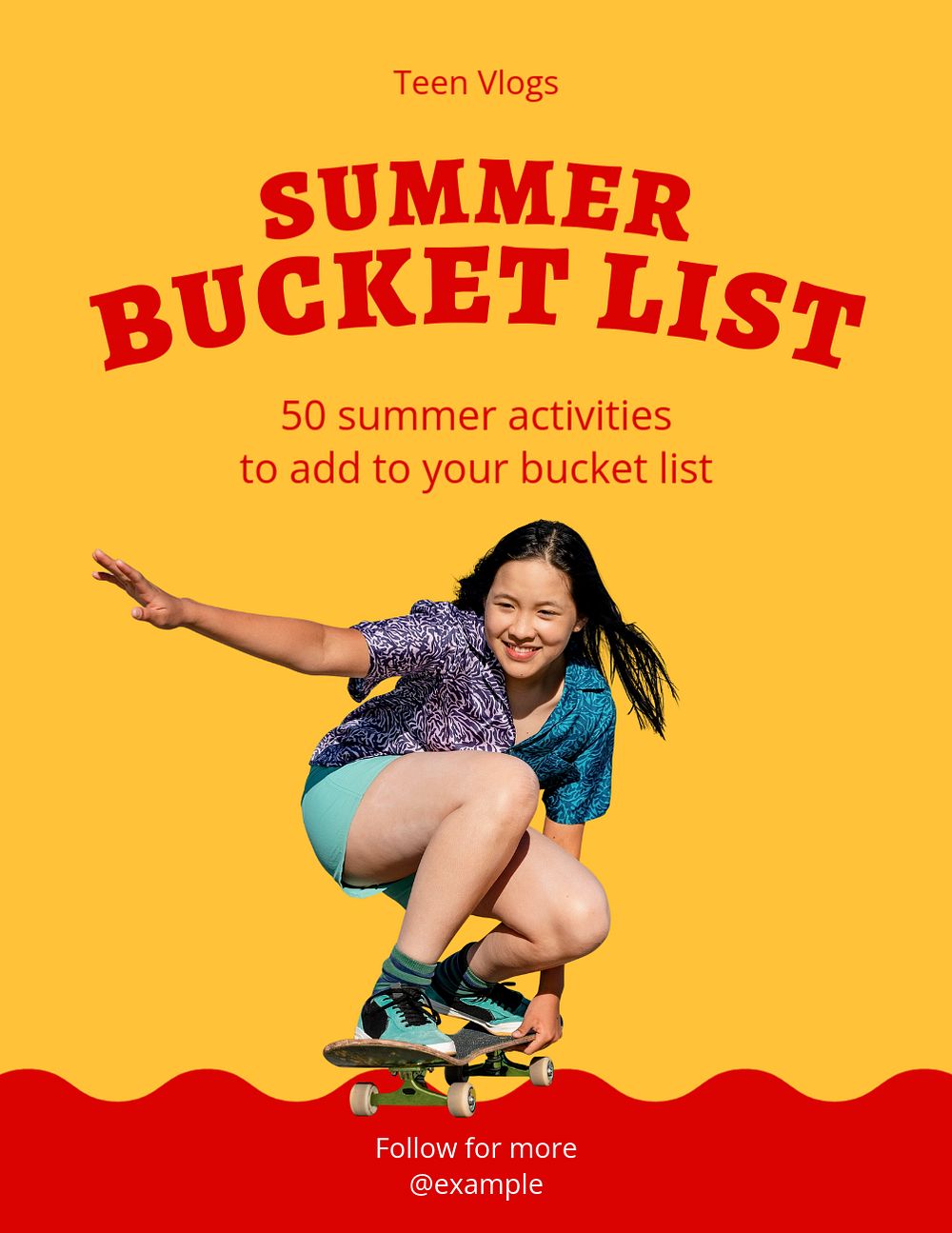 Summer bucket list, editable flyer template for branding