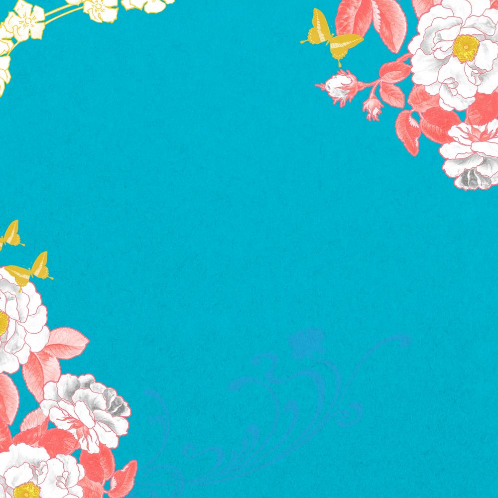 Rose blue background, editable floral border, remixed by rawpixel