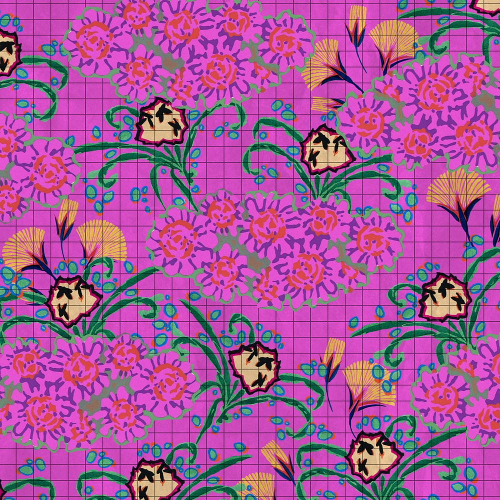 Pink flower patterned background, editable vintage art deco, remixed from the artwork of E.A. Séguy