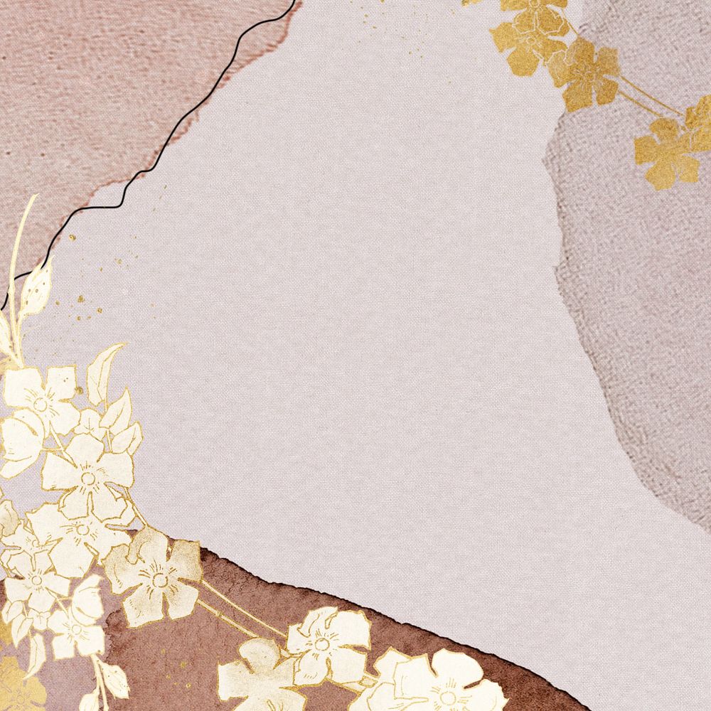 Abstract brown wallpaper, editable gold flower border, remixed by rawpixel