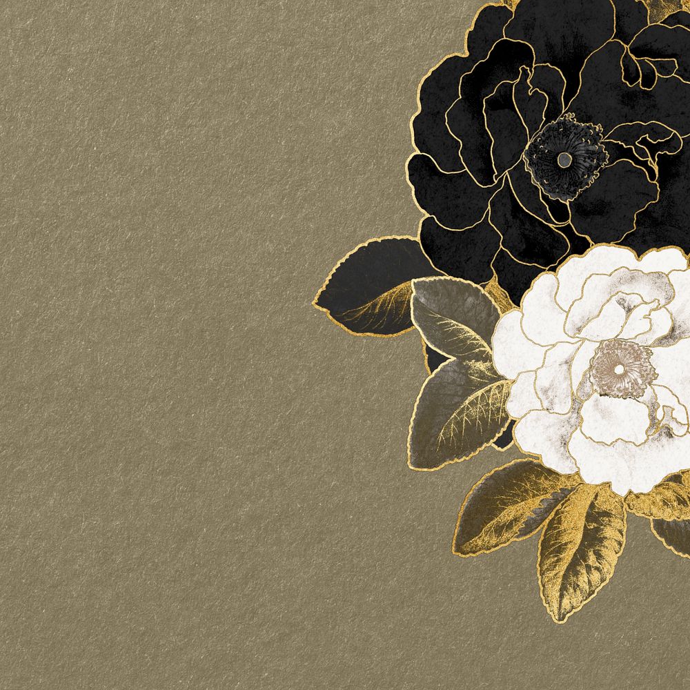 Gold rose border, editable brown background, remixed by rawpixel