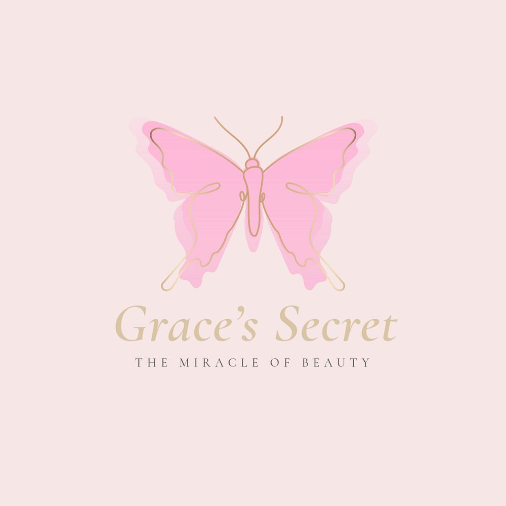 Pink butterfly business logo template, editable minimal design