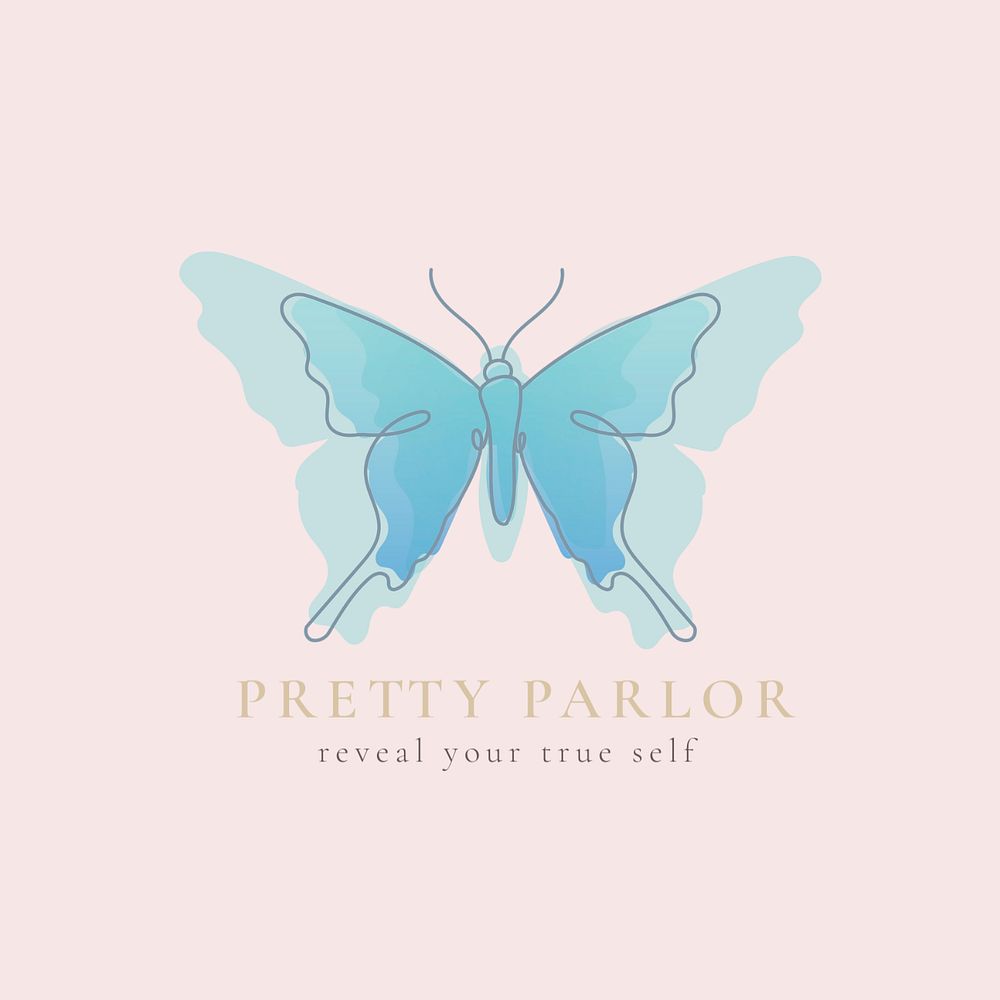 Blue butterfly aesthetic logo template, editable minimal design