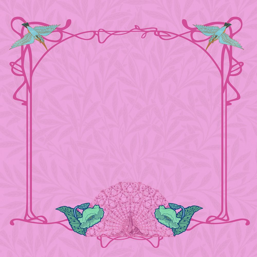 Pink ornament frame background, editable leafy patterned background, remixed by rawpixel