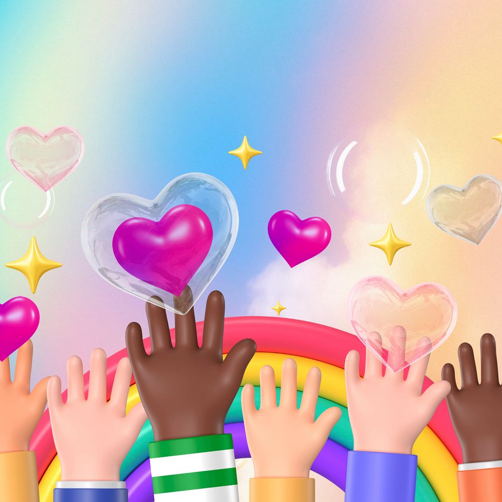 Diverse LGBTQ community background, cute 3D, editable design