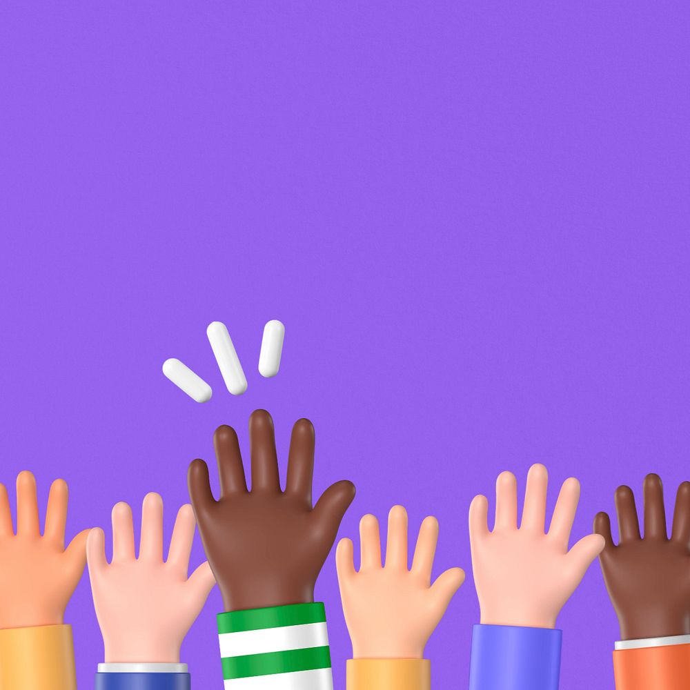 Diverse raising hands background, 3D rendering, editable design