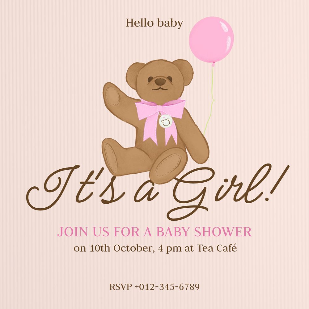 Baby shower Instagram post template, editable digital painting remix