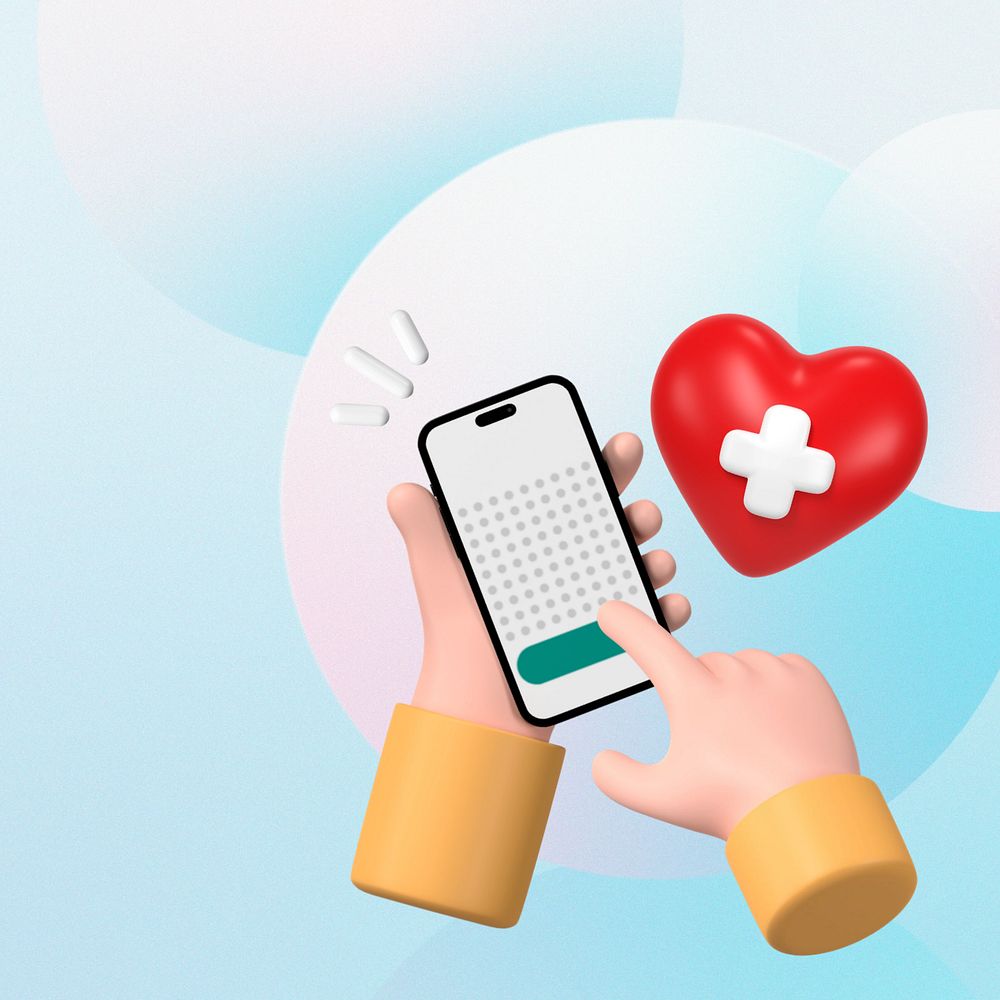 Health tracking app background, 3D hand illustration, editable design