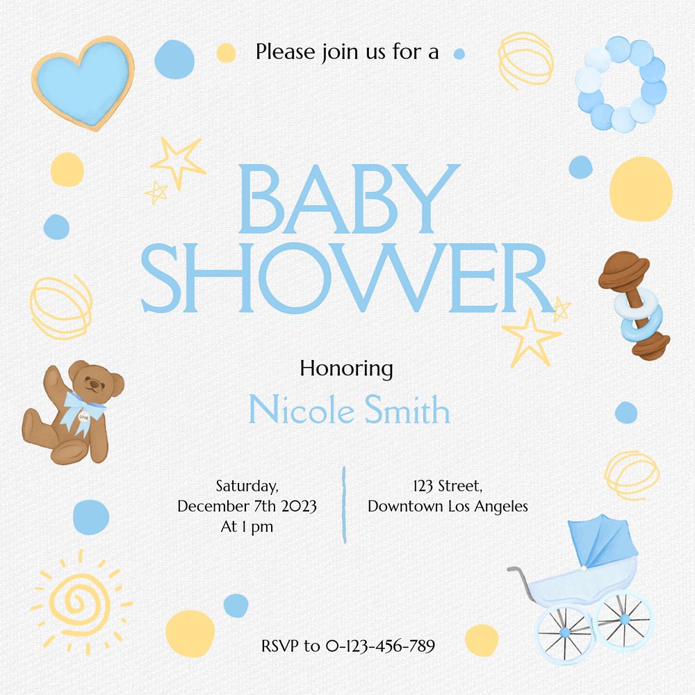 Baby shower Instagram post template, editable digital painting remix