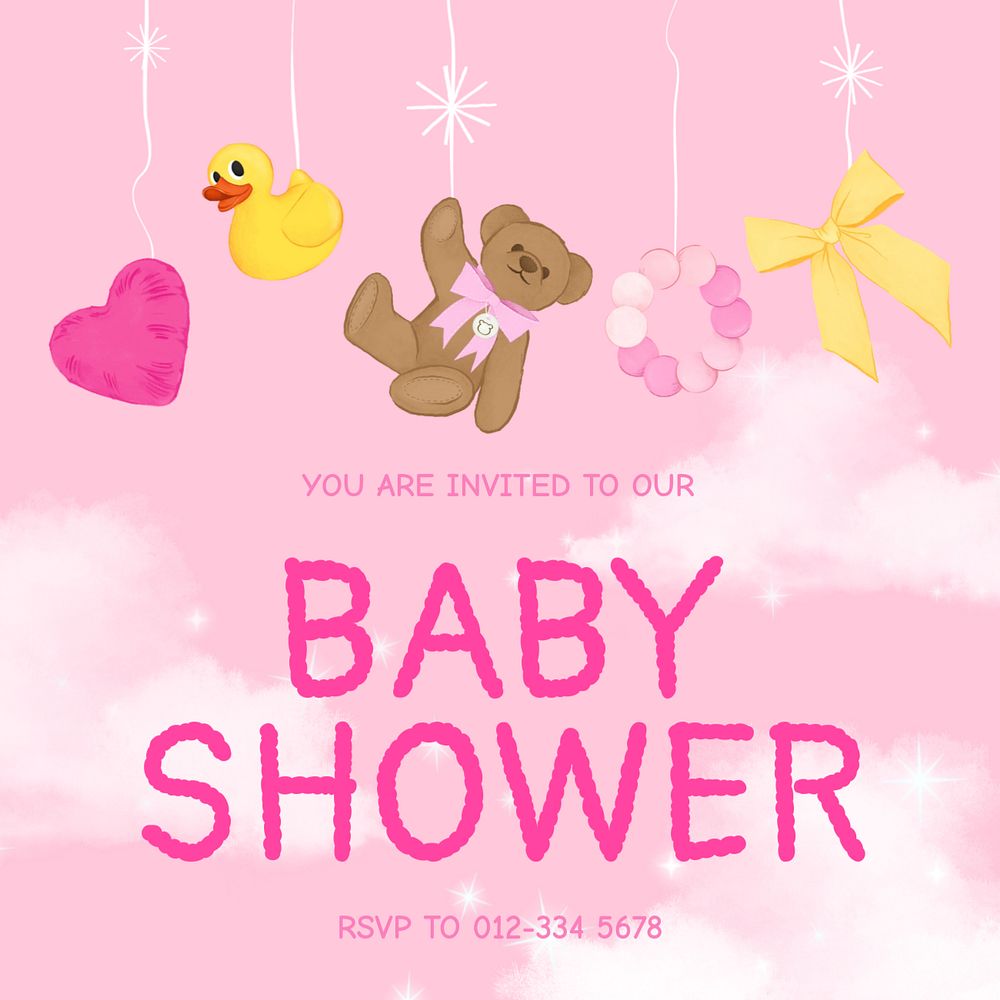 Baby shower Instagram post template, editable digital painting remix