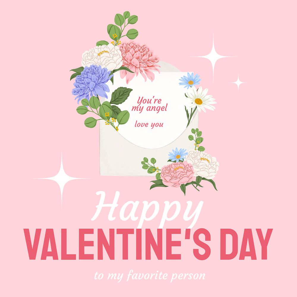 Happy Valentine's Instagram post template, editable digital painting remix