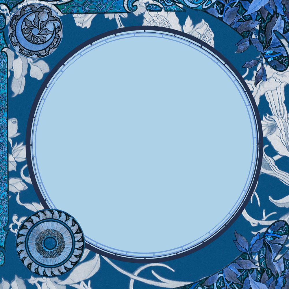 Art nouveau frame background, editable blue celestial illustration