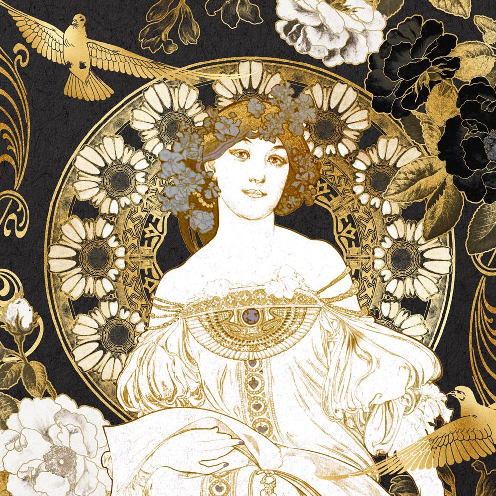 Alphonse Mucha's Daydream background, editable vintage famous artwork, remixed by rawpixel