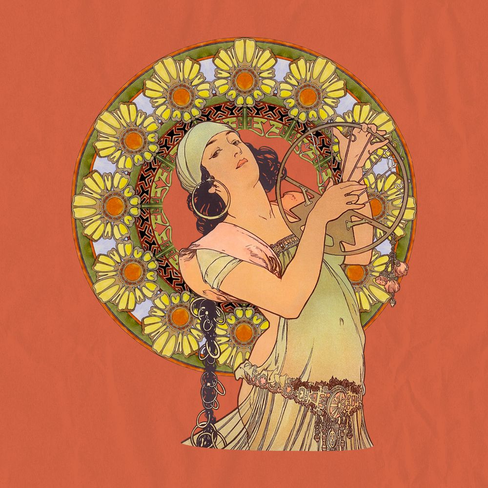 Alphonse Mucha's Salomé sticker, vintage woman aesthetic, remixed by rawpixel, editable design