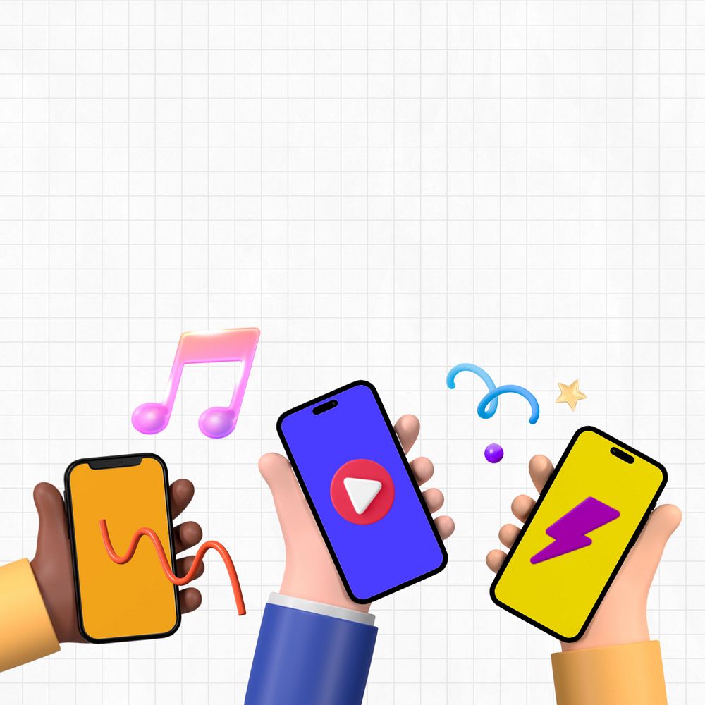 Music lovers background, hands holding smartphones illustration, editable design