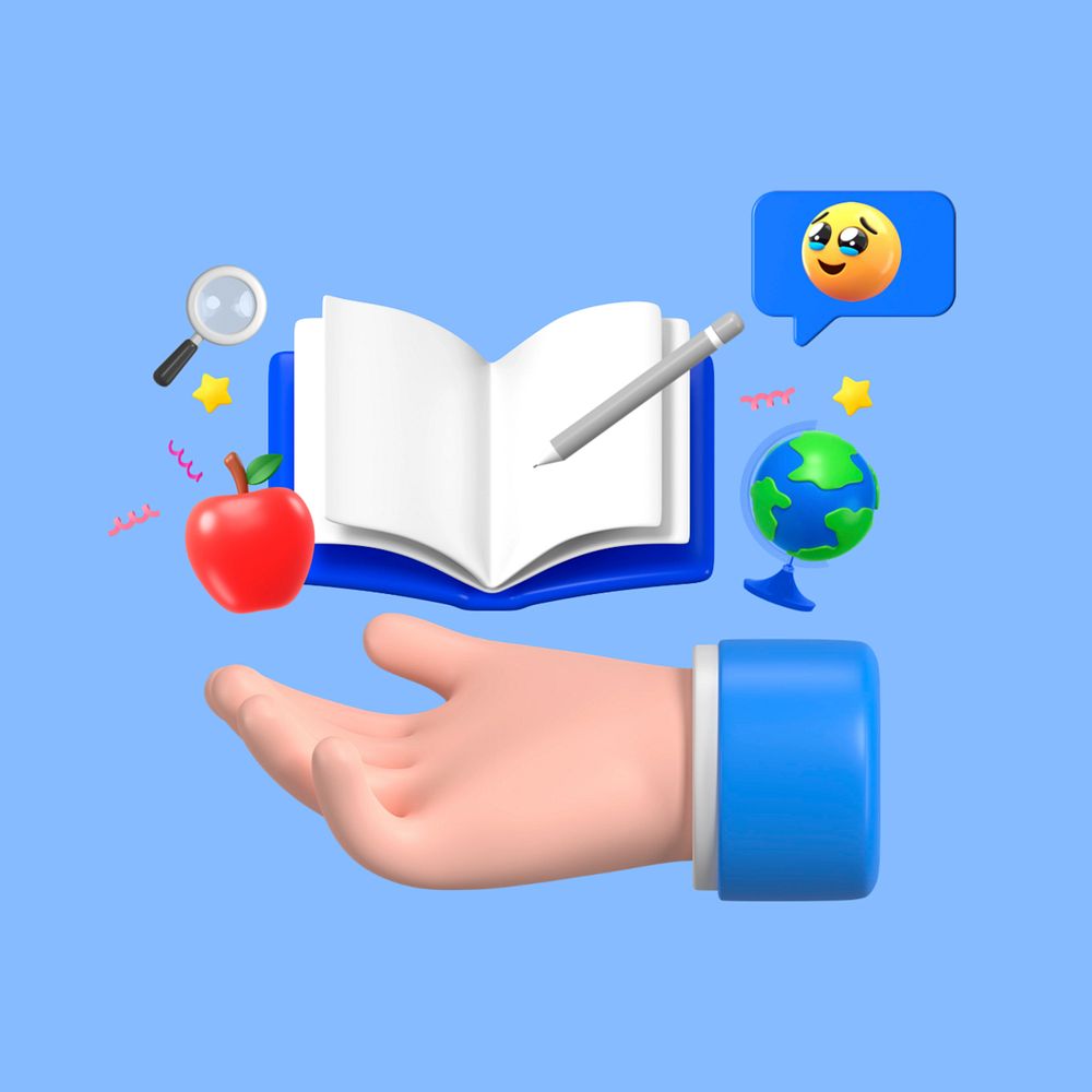 3D education, hand presenting book, editable design