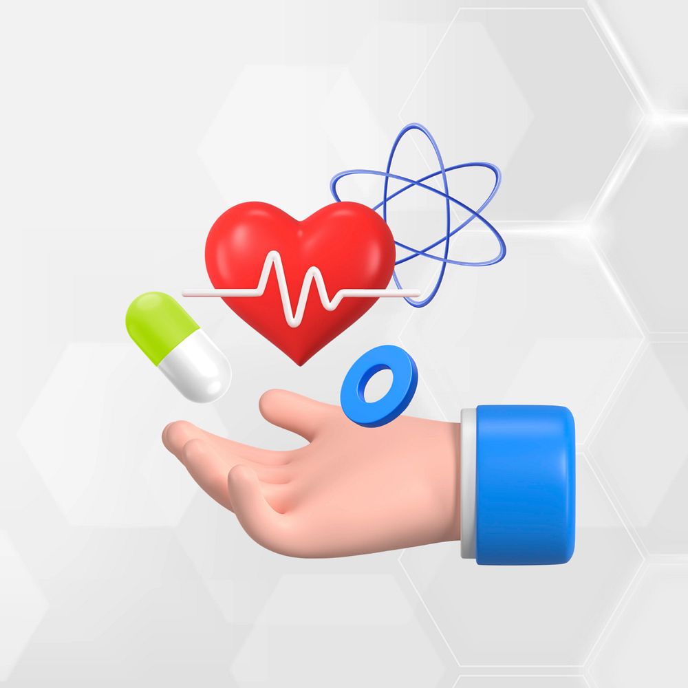 3D health, hand presenting heart, editable design