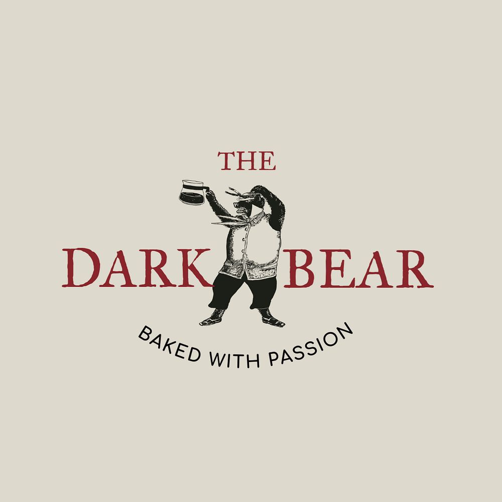 Coffee cafe logo template, bear barista design