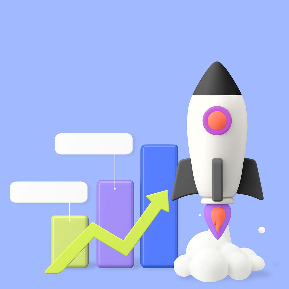 Business launch 3d graphic remix, customizable background & elements