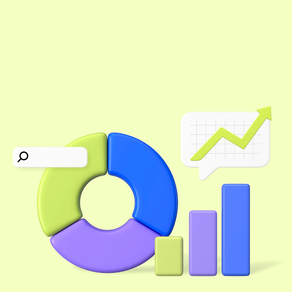 Market share graph 3d graphic remix, customizable background & elements