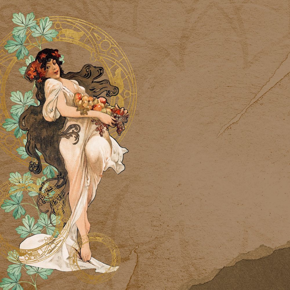 Vintage floral woman background, remixed from the artwork of Alphonse Mucha, editable design