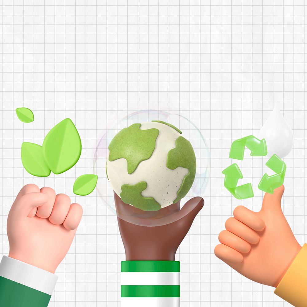 3D sustainable environment background, hands holding Earth, editable design