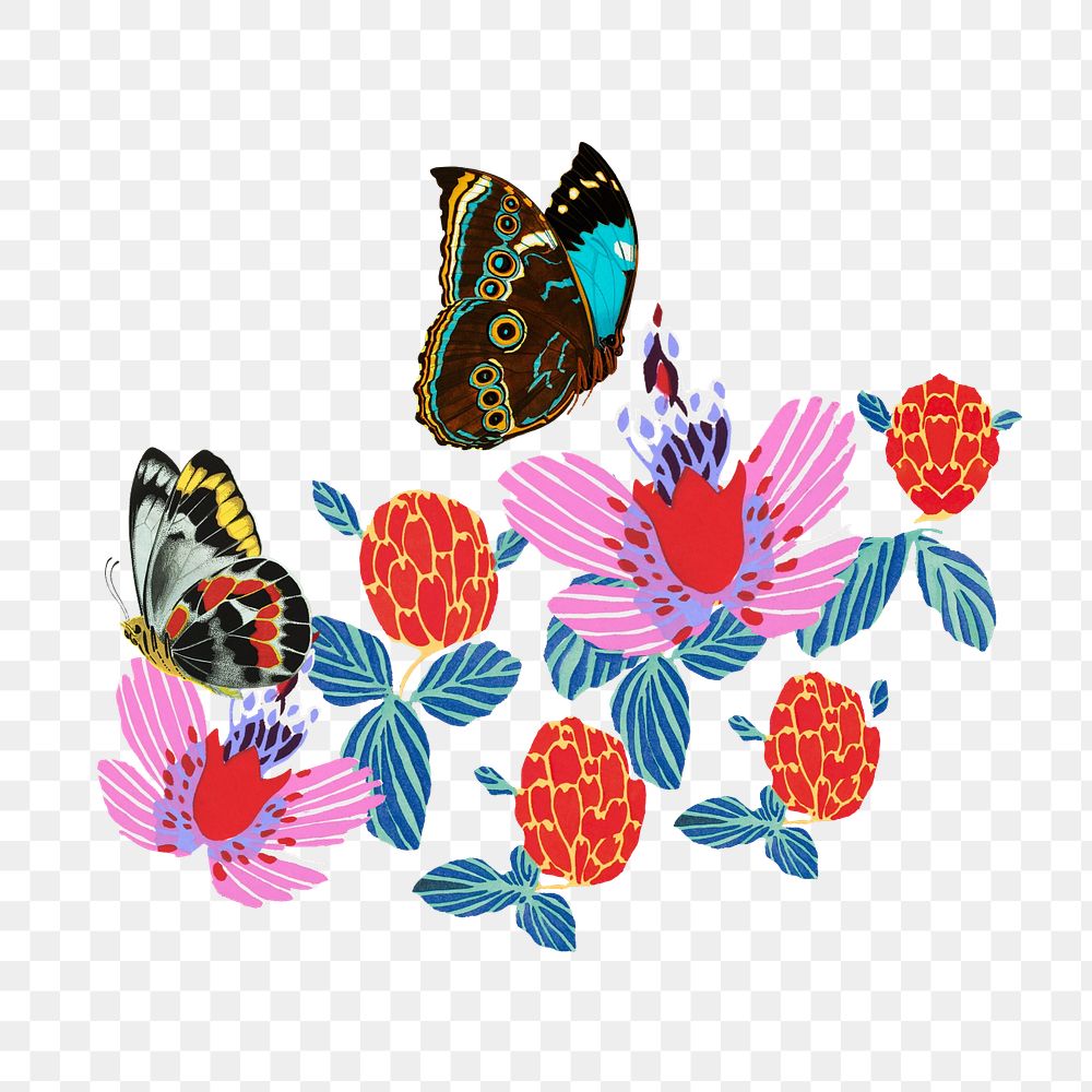 Exotic butterfly clipart, editable botanical design, remixed from the artwork of E.A. Séguy.