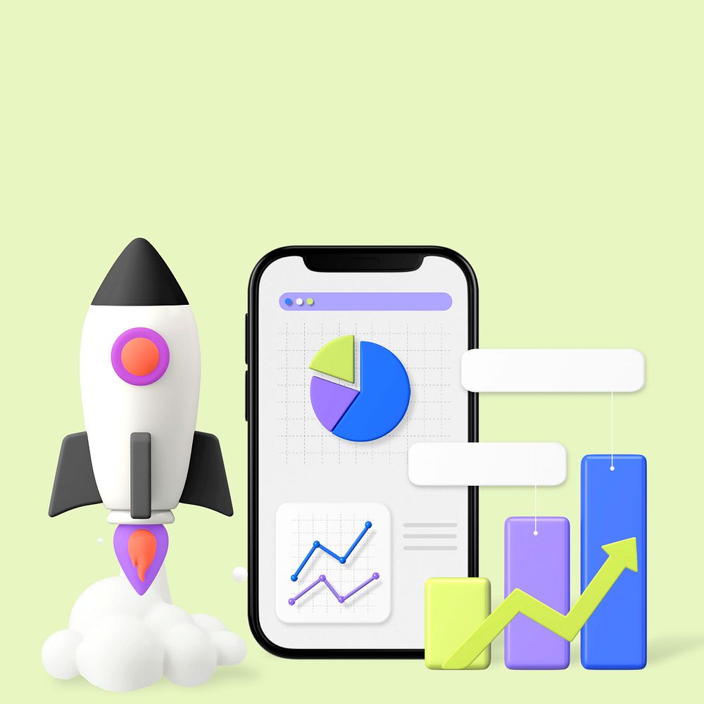 Startup success 3d graphic remix, customizable background & elements