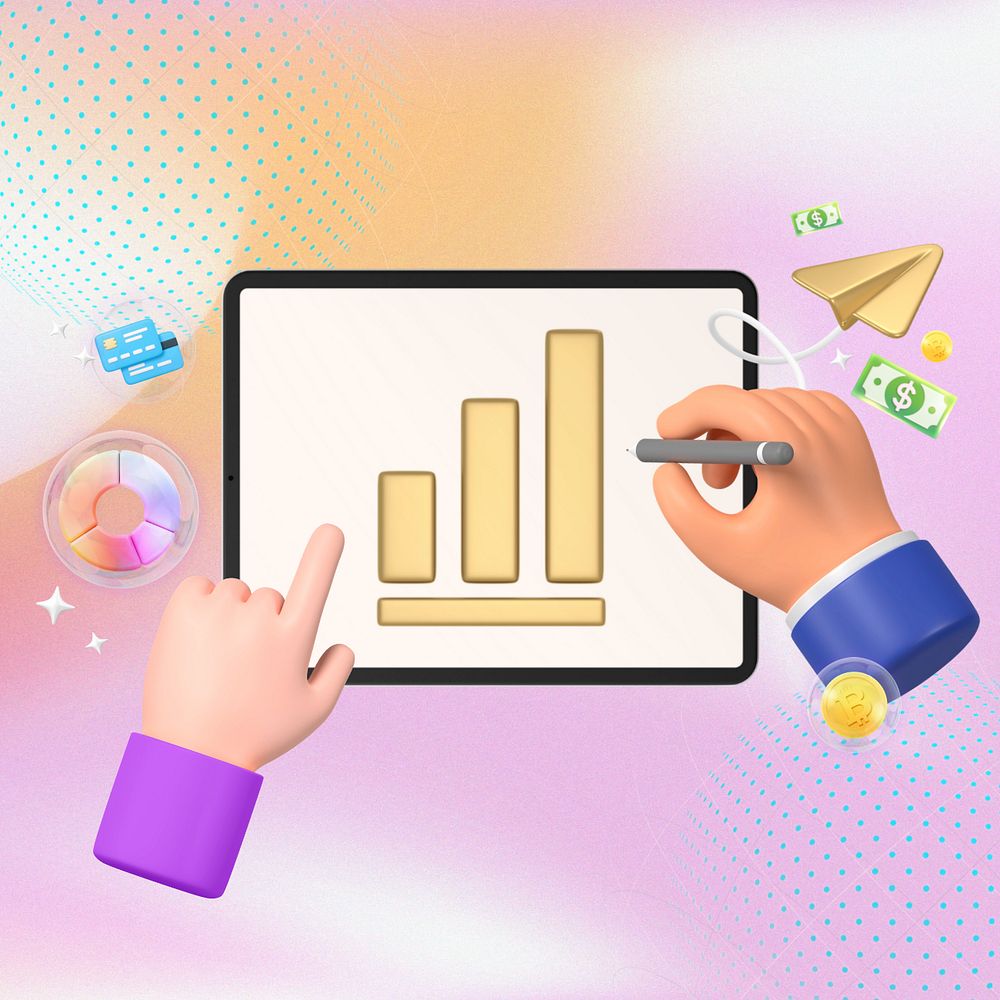 Business growth, 3D hand drawing bar chart illustration, editable design