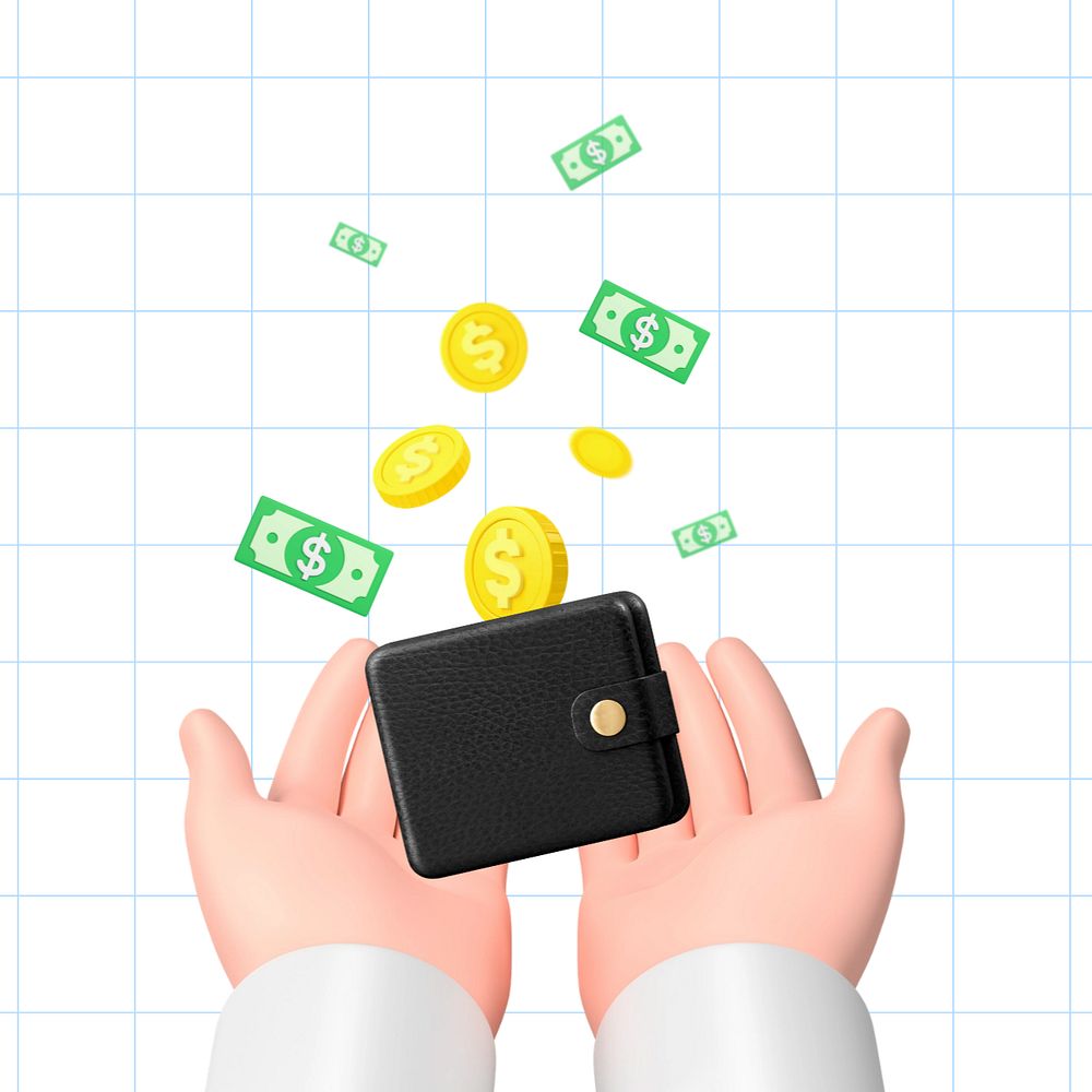 Finance passive income, 3D hands illustration, editable design